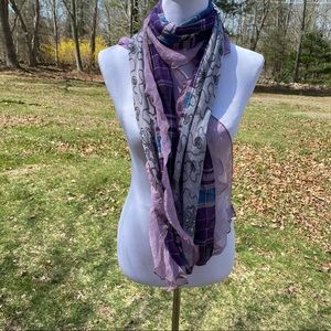 ELEGANT ESSENCE SCARF NEW PURPLE SHEER MULTI COLOR PLAID FLORAL BLING LONG